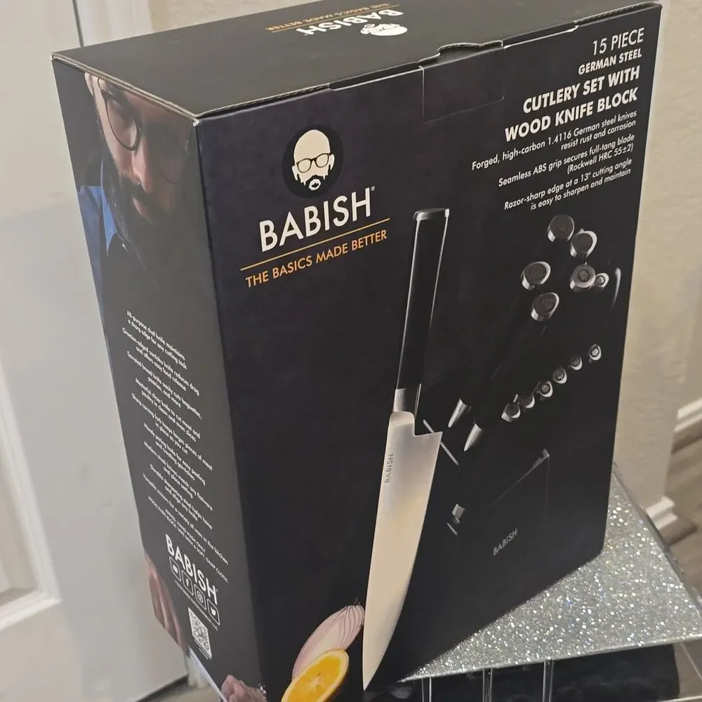 Babish High Carbon German Steel 15-PC Full Tang Forged Cutlery‎ Blick Set